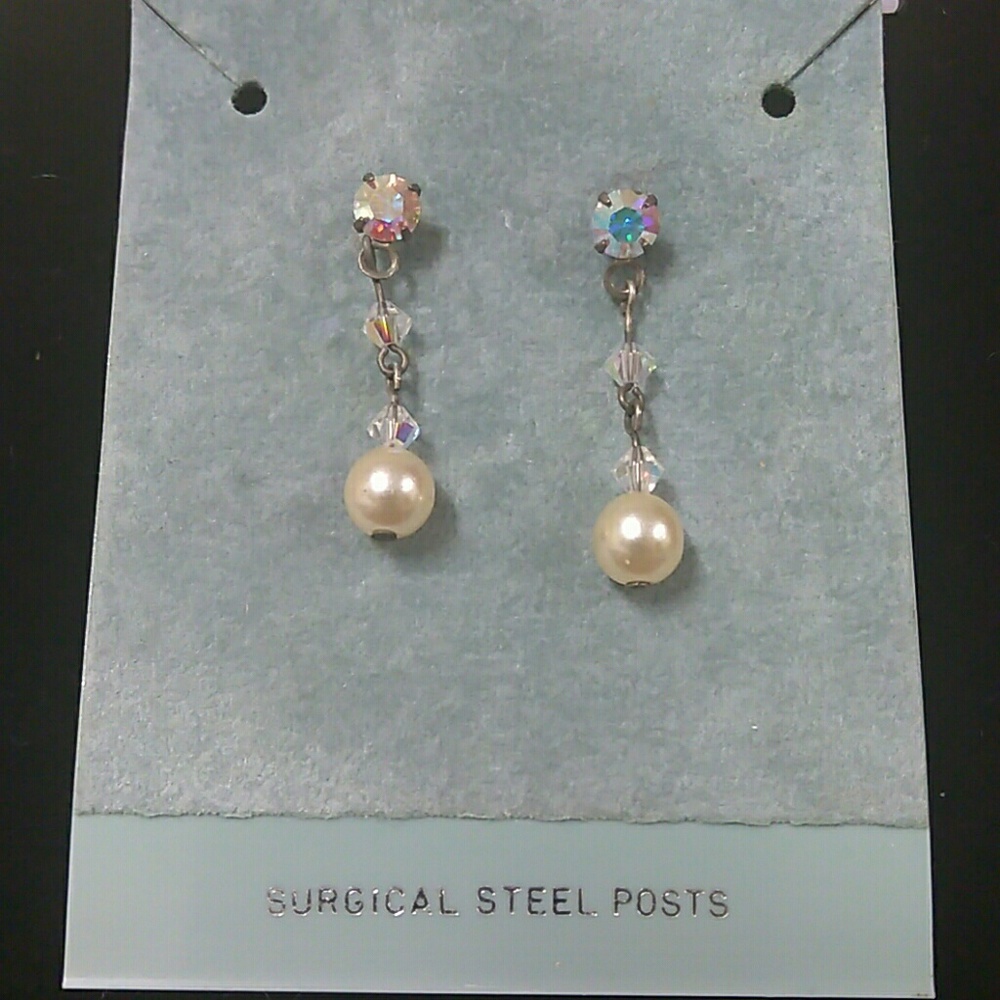 Rhinestones and Pearl Earrings